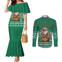 South Africa Christmas Couples Matching Mermaid Dress and Long Sleeve Button Shirt Christmas Santa Claus Tattoo - Wonder Print Shop