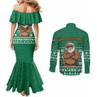 South Africa Christmas Couples Matching Mermaid Dress and Long Sleeve Button Shirt Christmas Santa Claus Tattoo - Wonder Print Shop