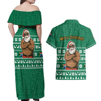 South Africa Christmas Couples Matching Off Shoulder Maxi Dress and Hawaiian Shirt Christmas Santa Claus Tattoo - Wonder Print Shop