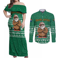 South Africa Christmas Couples Matching Off Shoulder Maxi Dress and Long Sleeve Button Shirt Christmas Santa Claus Tattoo - Wonder Print Shop