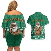 South Africa Christmas Couples Matching Off Shoulder Short Dress and Hawaiian Shirt Christmas Santa Claus Tattoo - Wonder Print Shop