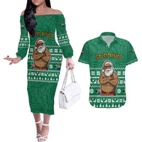 South Africa Christmas Couples Matching Off The Shoulder Long Sleeve Dress and Hawaiian Shirt Christmas Santa Claus Tattoo - Wonder Print Shop