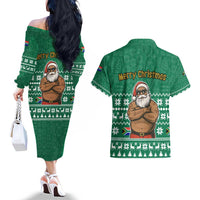 South Africa Christmas Couples Matching Off The Shoulder Long Sleeve Dress and Hawaiian Shirt Christmas Santa Claus Tattoo - Wonder Print Shop