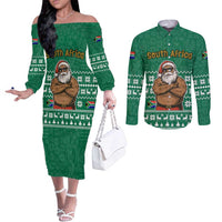 South Africa Christmas Couples Matching Off The Shoulder Long Sleeve Dress and Long Sleeve Button Shirt Christmas Santa Claus Tattoo - Wonder Print Shop