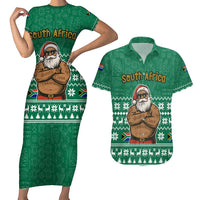 South Africa Christmas Couples Matching Short Sleeve Bodycon Dress and Hawaiian Shirt Christmas Santa Claus Tattoo - Wonder Print Shop