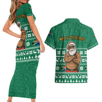 South Africa Christmas Couples Matching Short Sleeve Bodycon Dress and Hawaiian Shirt Christmas Santa Claus Tattoo - Wonder Print Shop