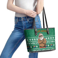 South Africa Christmas Leather Tote Bag Christmas Santa Claus Tattoo - Wonder Print Shop