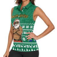 South Africa Christmas Women Sleeveless Polo Shirt Christmas Santa Claus Tattoo - Wonder Print Shop
