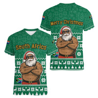 South Africa Christmas Women V-Neck T-Shirt Christmas Santa Claus Tattoo - Wonder Print Shop