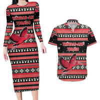 Trinidad and Tobago Christmas Couples Matching Long Sleeve Bodycon Dress and Hawaiian Shirt Bird and Coat of Arms Design - Wonder Print Shop