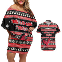 Trinidad and Tobago Christmas Couples Matching Off Shoulder Short Dress and Hawaiian Shirt Bird and Coat of Arms Design - Wonder Print Shop