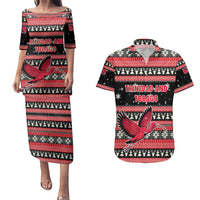 Trinidad and Tobago Christmas Couples Matching Puletasi and Hawaiian Shirt Bird and Coat of Arms Design - Wonder Print Shop