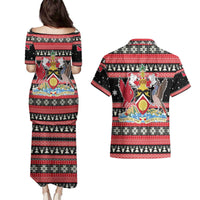 Trinidad and Tobago Christmas Couples Matching Puletasi and Hawaiian Shirt Bird and Coat of Arms Design - Wonder Print Shop