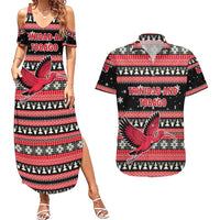 Trinidad and Tobago Christmas Couples Matching Summer Maxi Dress and Hawaiian Shirt Bird and Coat of Arms Design - Wonder Print Shop