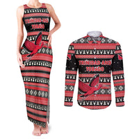 Trinidad and Tobago Christmas Couples Matching Tank Maxi Dress and Long Sleeve Button Shirt Bird and Coat of Arms Design - Wonder Print Shop