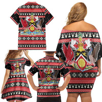 Trinidad and Tobago Christmas Family Matching Off Shoulder Short Dress and Hawaiian Shirt Bird and Coat of Arms Design - Wonder Print Shop