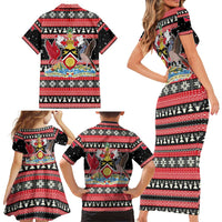 Trinidad and Tobago Christmas Family Matching Short Sleeve Bodycon Dress and Hawaiian Shirt Bird and Coat of Arms Design - Wonder Print Shop