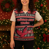 Trinidad and Tobago Christmas Knitted V-Neck Vest Bird and Coat of Arms Design - Wonder Print Shop