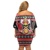 Trinidad and Tobago Christmas Off Shoulder Short Dress Bird and Coat of Arms Design - Wonder Print Shop