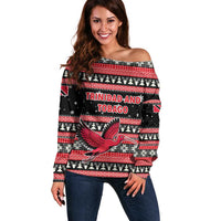 Trinidad and Tobago Christmas Off Shoulder Sweater Bird and Coat of Arms Design - Wonder Print Shop