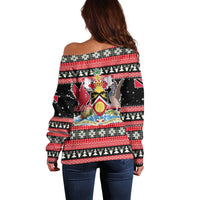 Trinidad and Tobago Christmas Off Shoulder Sweater Bird and Coat of Arms Design - Wonder Print Shop