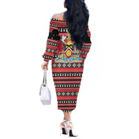 Trinidad and Tobago Christmas Off The Shoulder Long Sleeve Dress Bird and Coat of Arms Design - Wonder Print Shop
