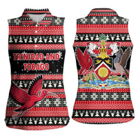 Trinidad and Tobago Christmas Women Sleeveless Polo Shirt Bird and Coat of Arms Design - Wonder Print Shop