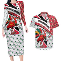 Trinidad and Tobago Christmas Couples Matching Long Sleeve Bodycon Dress and Hawaiian Shirt Christmas Bird Santa and Reindeer Design - Wonder Print Shop