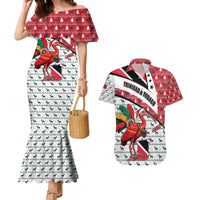 Trinidad and Tobago Christmas Couples Matching Mermaid Dress and Hawaiian Shirt Christmas Bird Santa and Reindeer Design - Wonder Print Shop