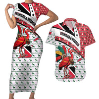 Trinidad and Tobago Christmas Couples Matching Short Sleeve Bodycon Dress and Hawaiian Shirt Christmas Bird Santa and Reindeer Design - Wonder Print Shop