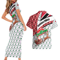 Trinidad and Tobago Christmas Couples Matching Short Sleeve Bodycon Dress and Hawaiian Shirt Christmas Bird Santa and Reindeer Design - Wonder Print Shop