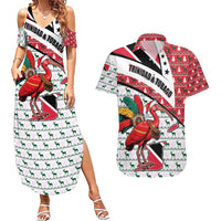 Trinidad and Tobago Christmas Couples Matching Summer Maxi Dress and Hawaiian Shirt Christmas Bird Santa and Reindeer Design - Wonder Print Shop
