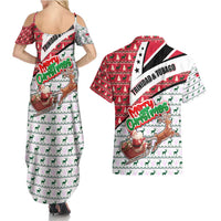 Trinidad and Tobago Christmas Couples Matching Summer Maxi Dress and Hawaiian Shirt Christmas Bird Santa and Reindeer Design - Wonder Print Shop