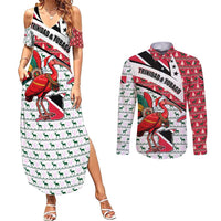 Trinidad and Tobago Christmas Couples Matching Summer Maxi Dress and Long Sleeve Button Shirt Christmas Bird Santa and Reindeer Design - Wonder Print Shop