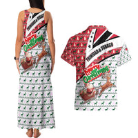 Trinidad and Tobago Christmas Couples Matching Tank Maxi Dress and Hawaiian Shirt Christmas Bird Santa and Reindeer Design - Wonder Print Shop
