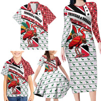 Trinidad and Tobago Christmas Family Matching Long Sleeve Bodycon Dress and Hawaiian Shirt Christmas Bird Santa and Reindeer Design - Wonder Print Shop