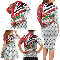 Trinidad and Tobago Christmas Family Matching Long Sleeve Bodycon Dress and Hawaiian Shirt Christmas Bird Santa and Reindeer Design - Wonder Print Shop