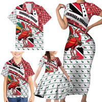 Trinidad and Tobago Christmas Family Matching Short Sleeve Bodycon Dress and Hawaiian Shirt Christmas Bird Santa and Reindeer Design - Wonder Print Shop