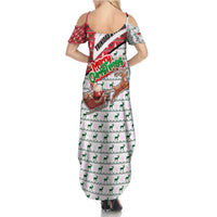 Trinidad and Tobago Christmas Family Matching Summer Maxi Dress and Hawaiian Shirt Christmas Bird Santa and Reindeer Design - Wonder Print Shop