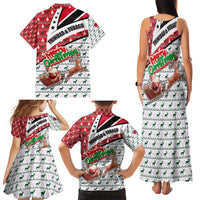 Trinidad and Tobago Christmas Family Matching Tank Maxi Dress and Hawaiian Shirt Christmas Bird Santa and Reindeer Design - Wonder Print Shop