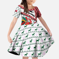 Trinidad and Tobago Christmas Kid Short Sleeve Dress Christmas Bird Santa and Reindeer Design - Wonder Print Shop