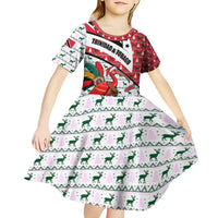 Trinidad and Tobago Christmas Kid Short Sleeve Dress Christmas Bird Santa and Reindeer Design - Wonder Print Shop