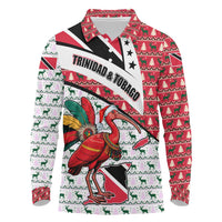 Trinidad and Tobago Christmas Long Sleeve Polo Shirt Christmas Bird Santa and Reindeer Design - Wonder Print Shop