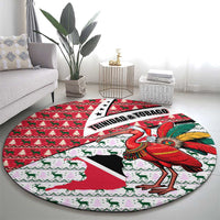 Trinidad and Tobago Christmas Round Carpet Christmas Bird Santa and Reindeer Design - Wonder Print Shop