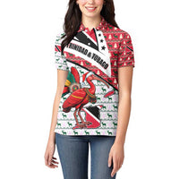 Trinidad and Tobago Christmas Women Polo Shirt Christmas Bird Santa and Reindeer Design - Wonder Print Shop