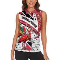 Trinidad and Tobago Christmas Women Sleeveless Polo Shirt Christmas Bird Santa and Reindeer Design - Wonder Print Shop