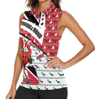 Trinidad and Tobago Christmas Women Sleeveless Polo Shirt Christmas Bird Santa and Reindeer Design - Wonder Print Shop