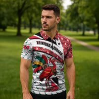 Trinidad and Tobago Christmas Zipper Polo Shirt Christmas Bird Santa and Reindeer Design - Wonder Print Shop