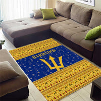 Barbados Christmas Area Rug with Blue Yellow Xmas Trident Santa and Reindeer - Wonder Print Shop