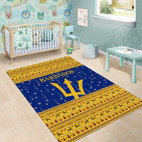 Barbados Christmas Area Rug with Blue Yellow Xmas Trident Santa and Reindeer - Wonder Print Shop